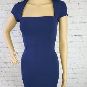 Royal Blue Queen Anne Neckline Knee Length Dress
